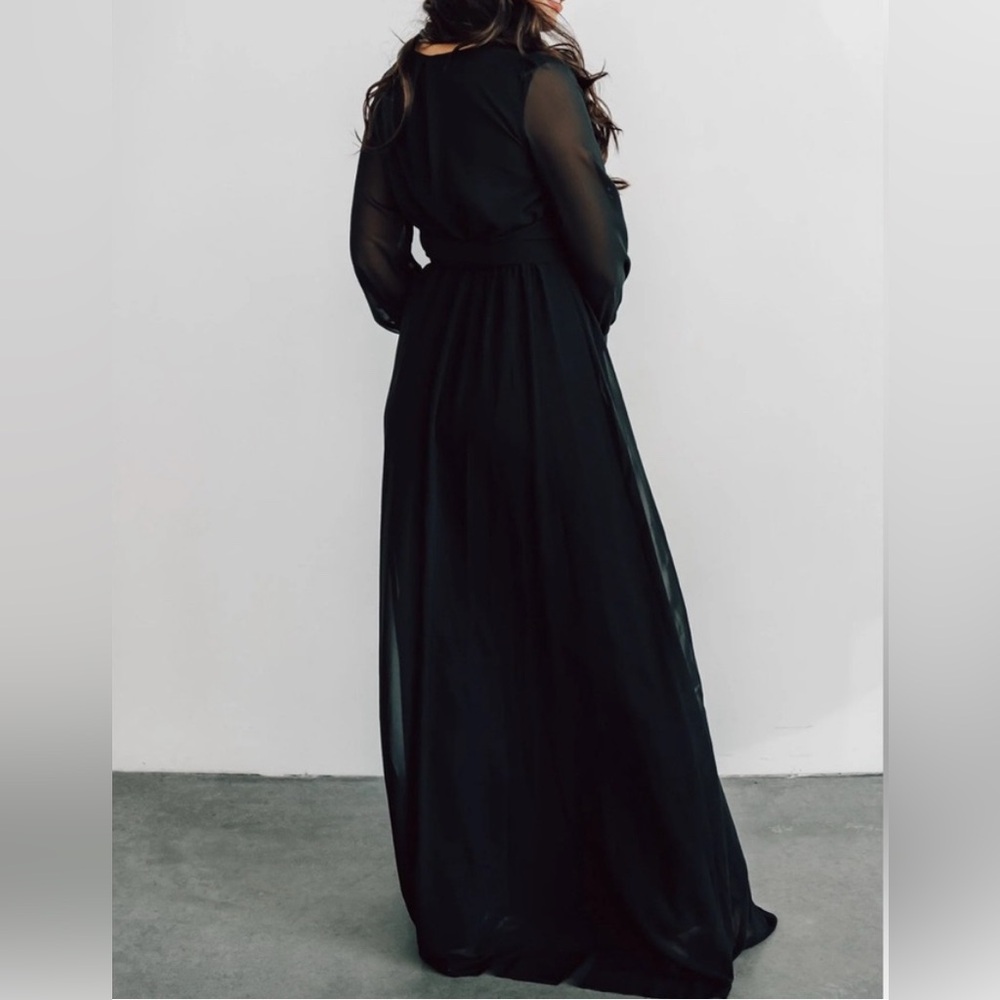 Baltic Born Lydia Chiffon Maxi Dress Black Wrap Long Sleeve Bridesmaid Formal - Picture 2 of 10